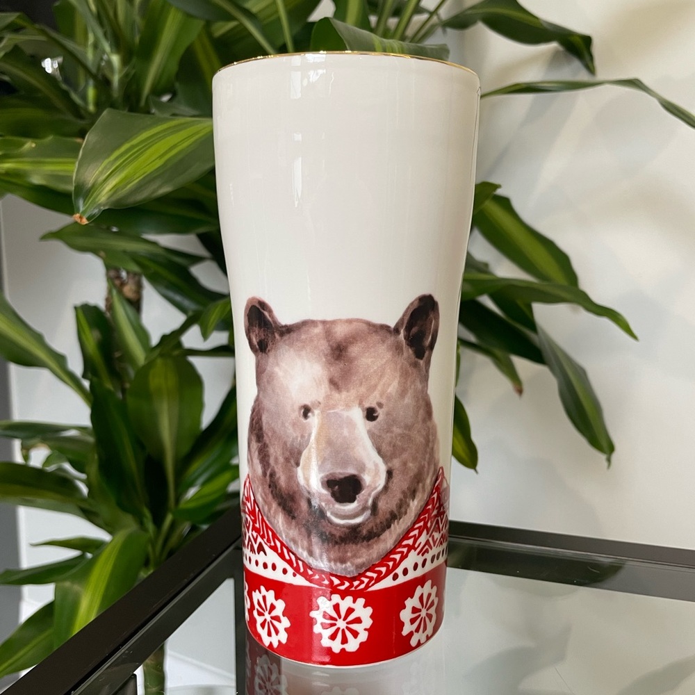 Ciroa Bear Travel Mug 7" Tall Ceramic Latte Cup Insulated Lid Winter Cute